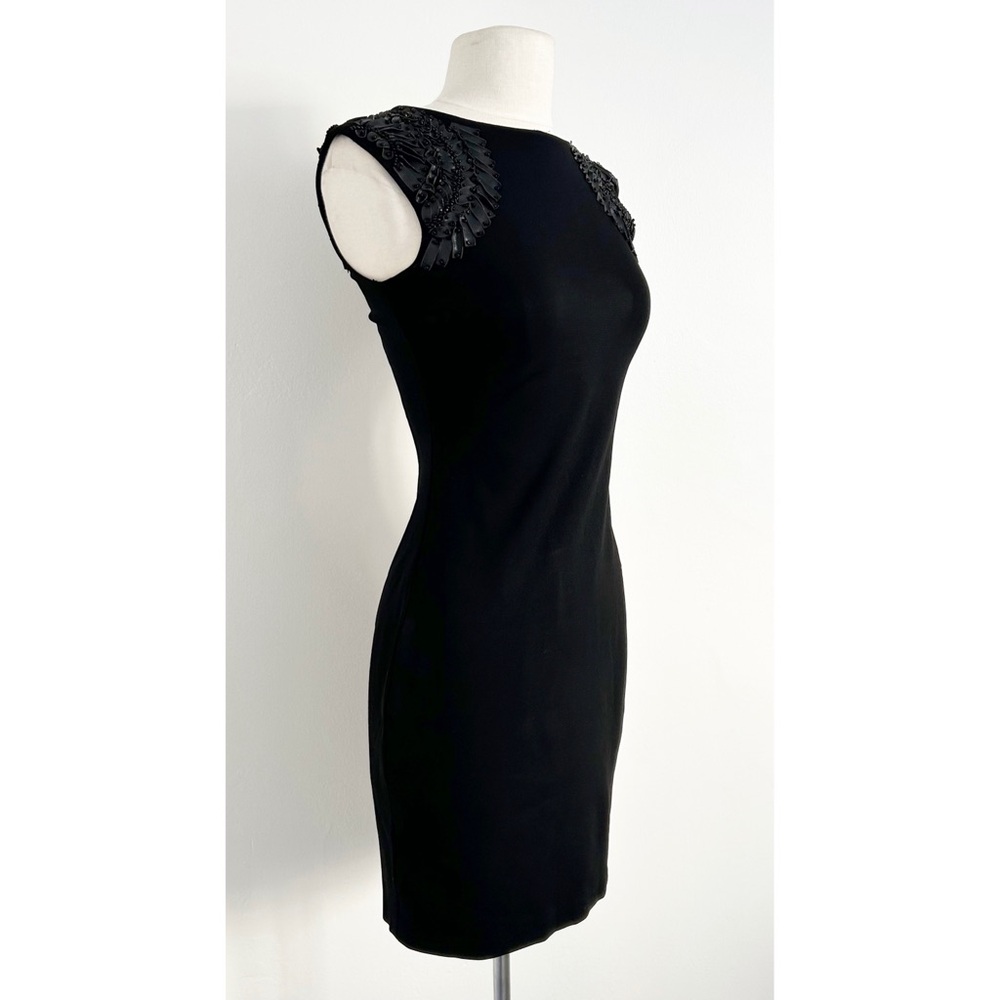 Cache Black Cap Sleeve Bodycon Mini Dress With Leather Details Size 0